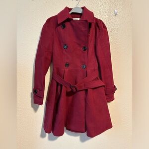 Formode‎ Peacoat Jacket Size Small Belted Burgundy Double Breasted